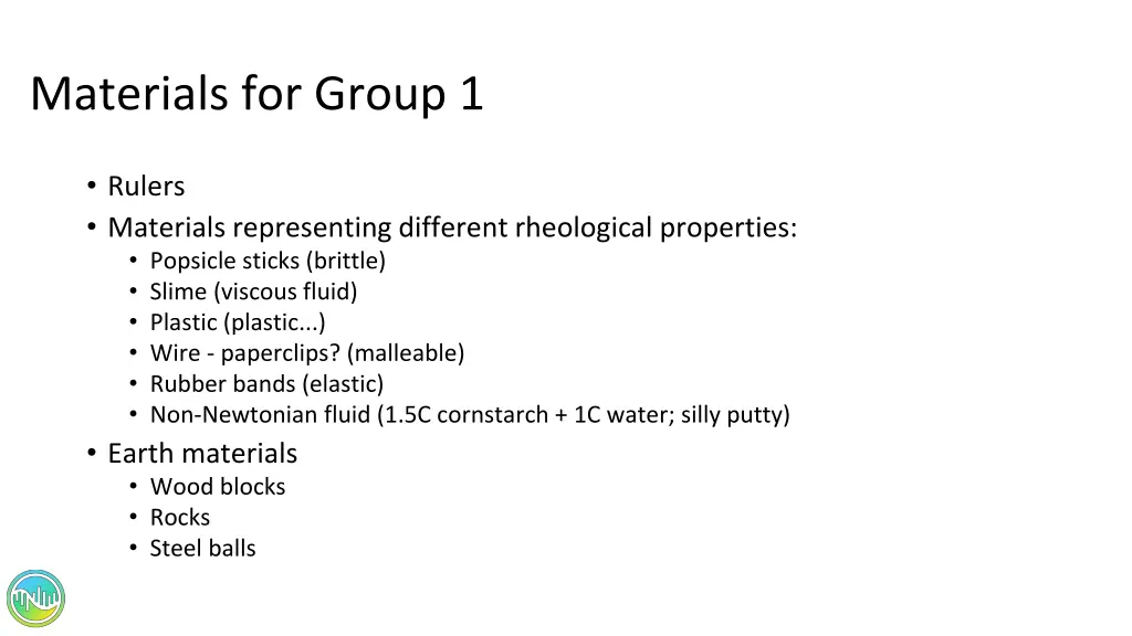 materials for group 1