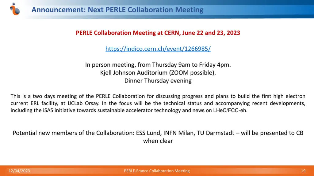 announcement next perle collaboration meeting
