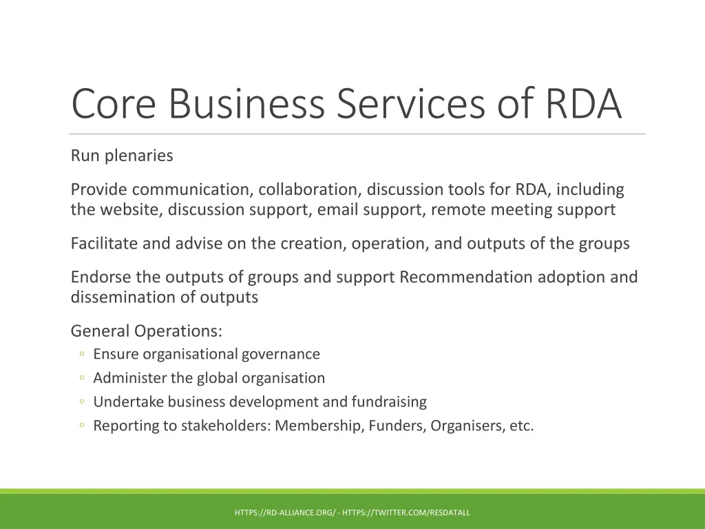 core business services of rda