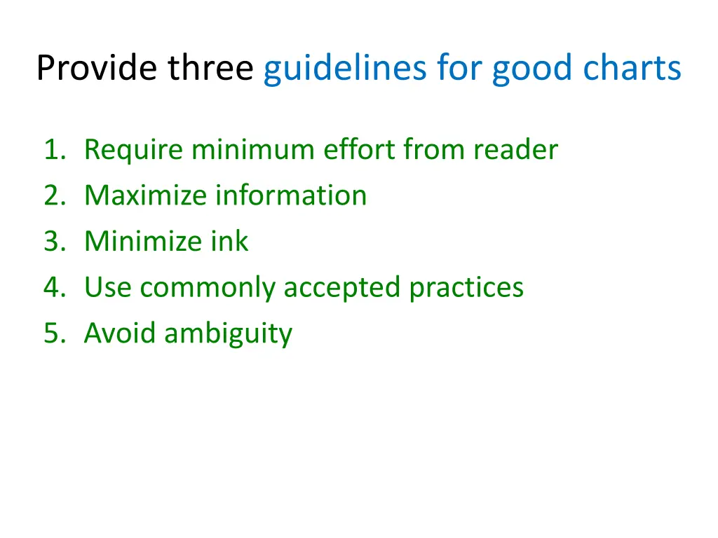 provide three guidelines for good charts 1