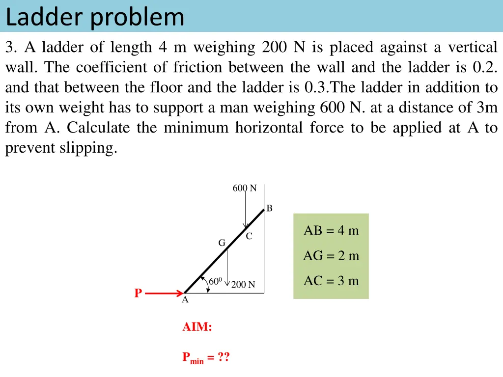 ladder problem 3 a ladder of length 4 m weighing