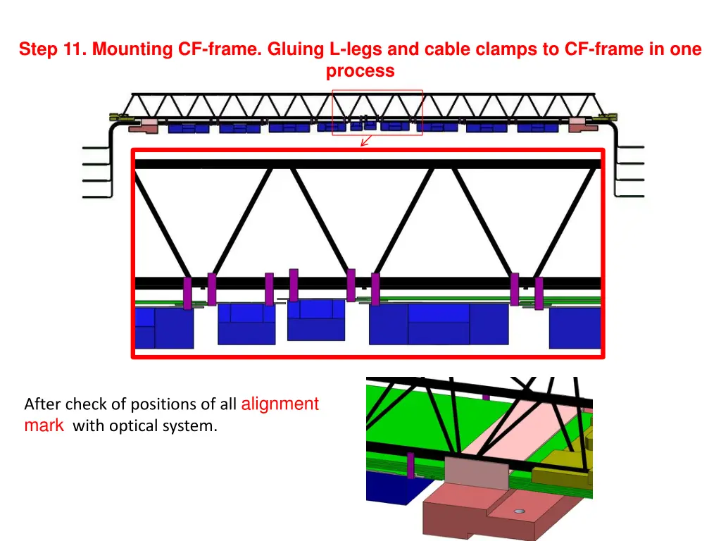 step 11 mounting cf frame gluing l legs and cable