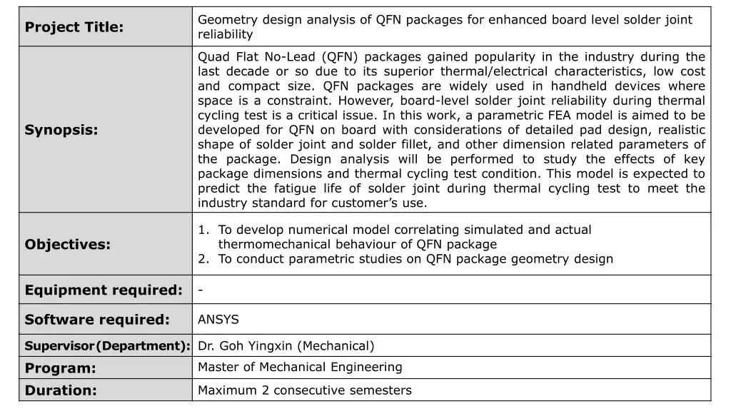 geometry design analysis of qfn packages