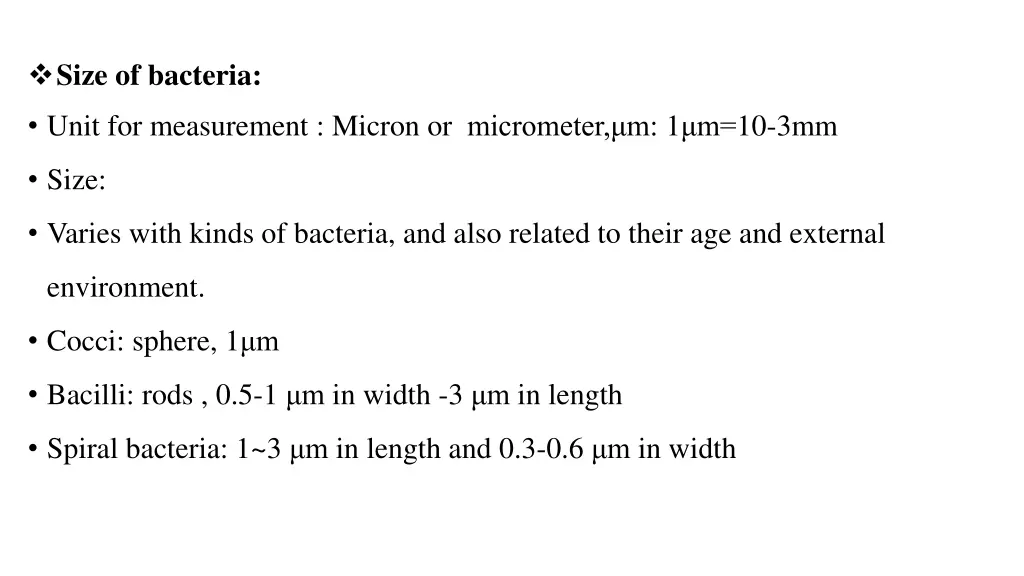 size of bacteria