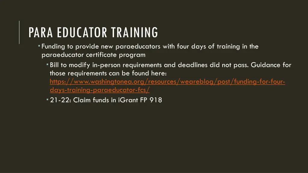 para educator training funding to provide