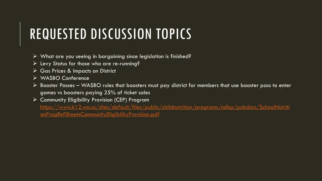 requested discussion topics