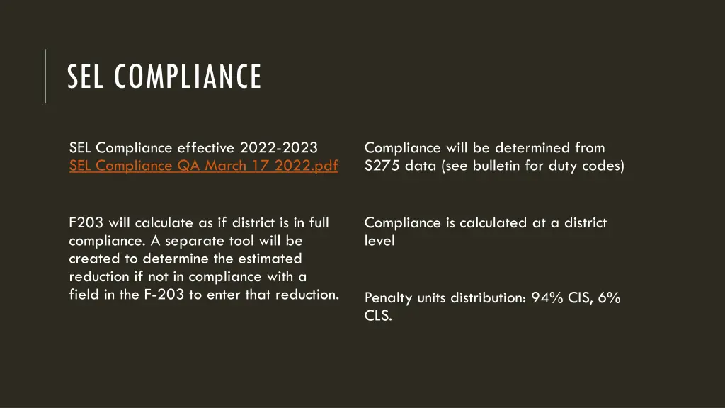 sel compliance