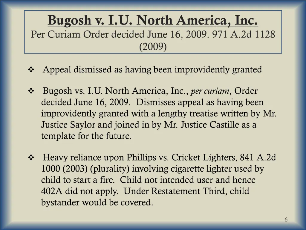 bugosh v i u north america inc per curiam order
