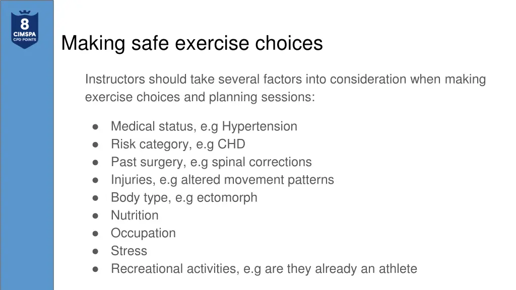 making safe exercise choices