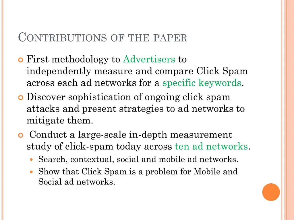 c ontributions of the paper