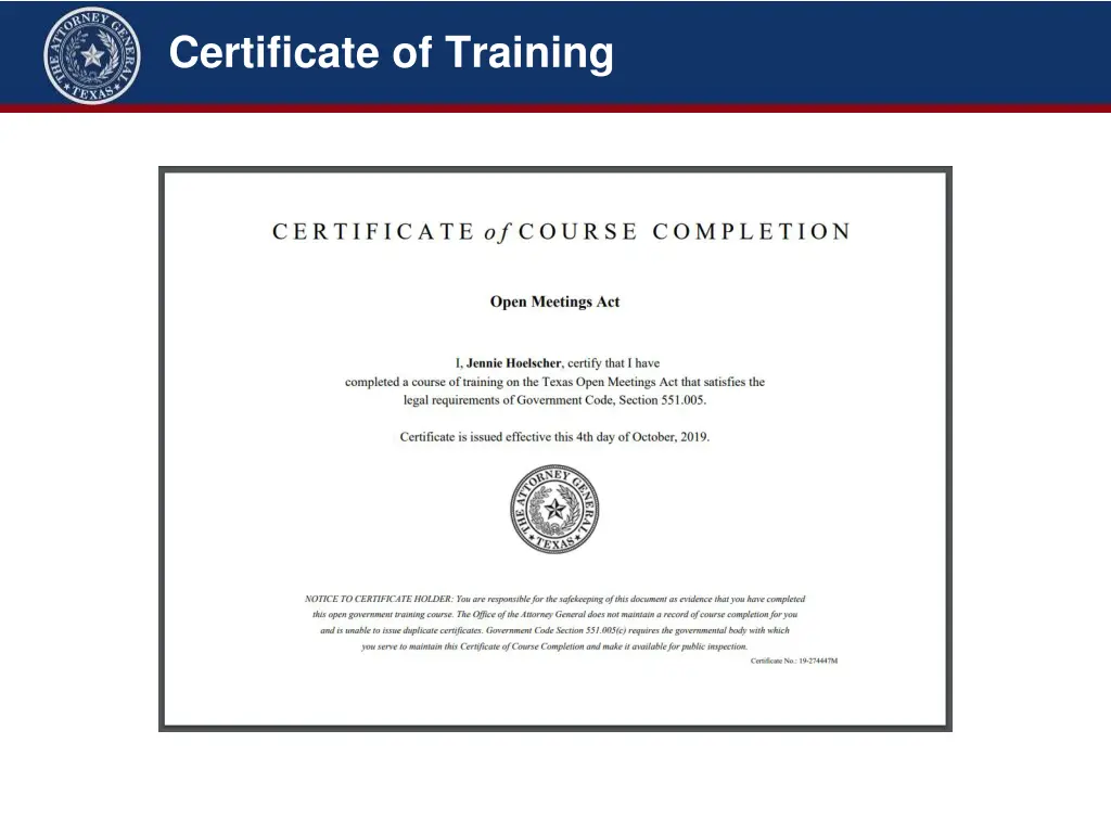 certificate of training