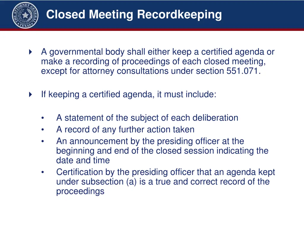 closed meeting recordkeeping