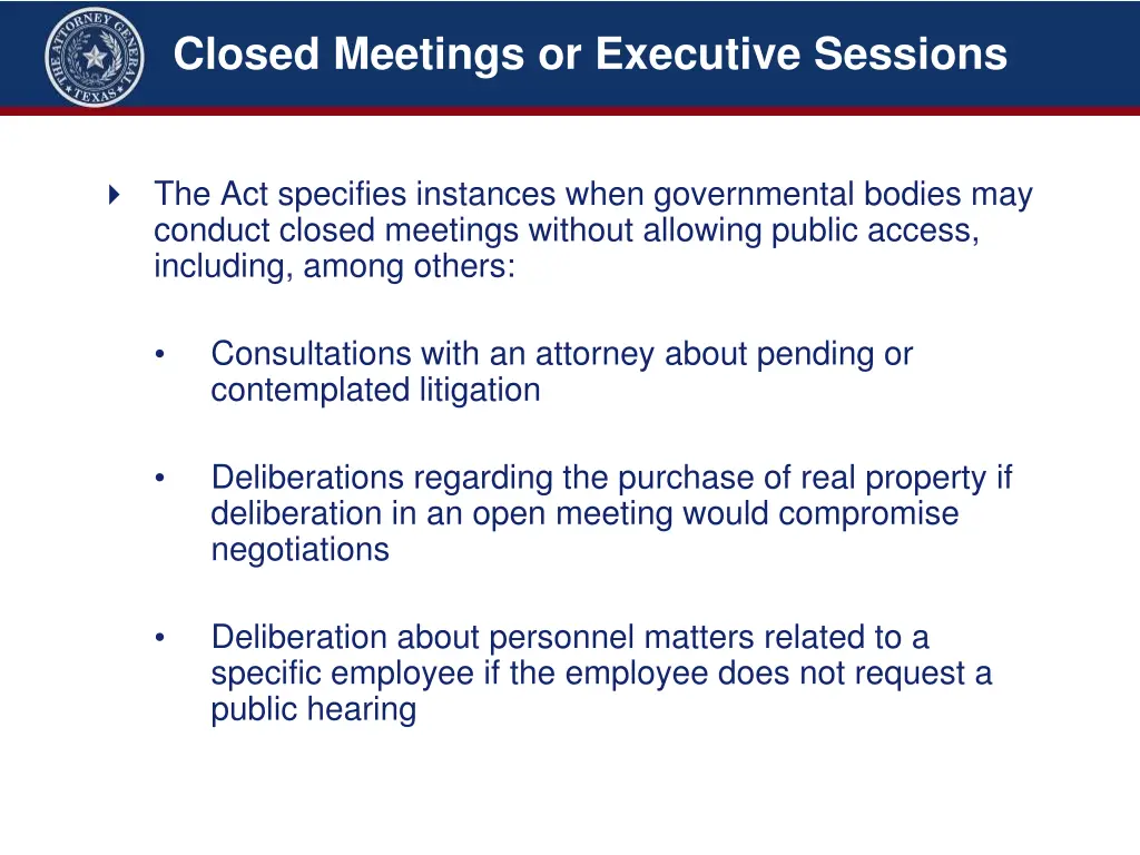 closed meetings or executive sessions