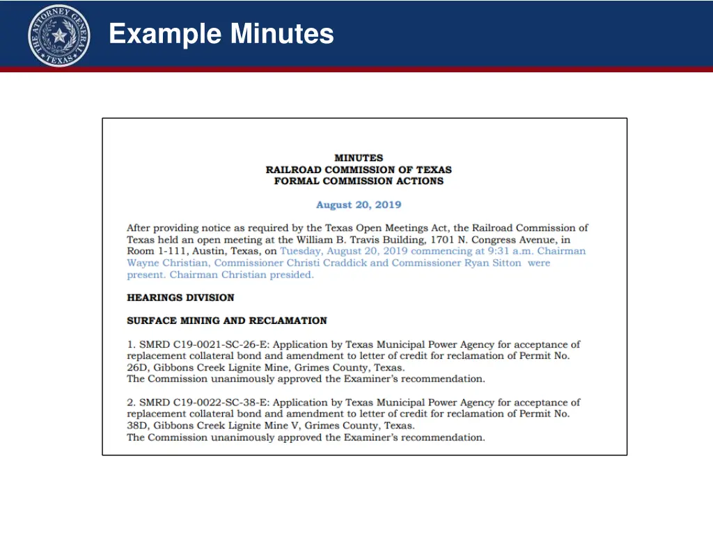example minutes