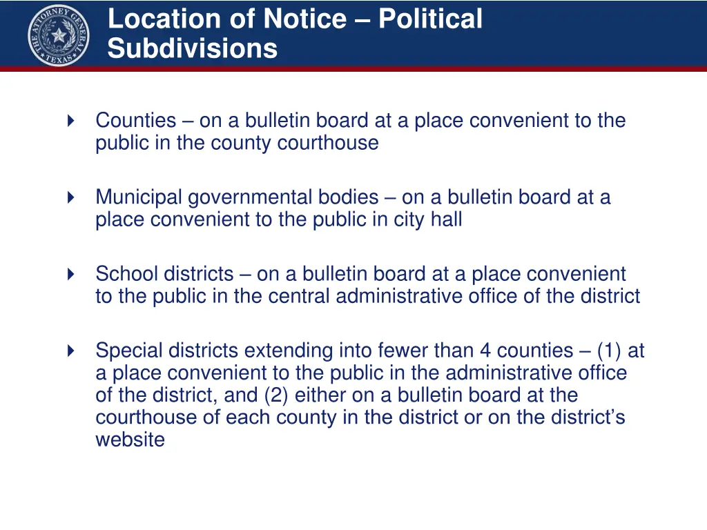 location of notice political subdivisions
