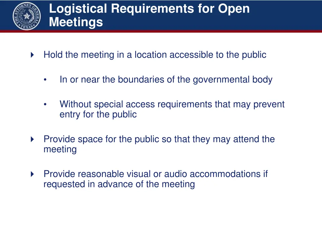 logistical requirements for open meetings