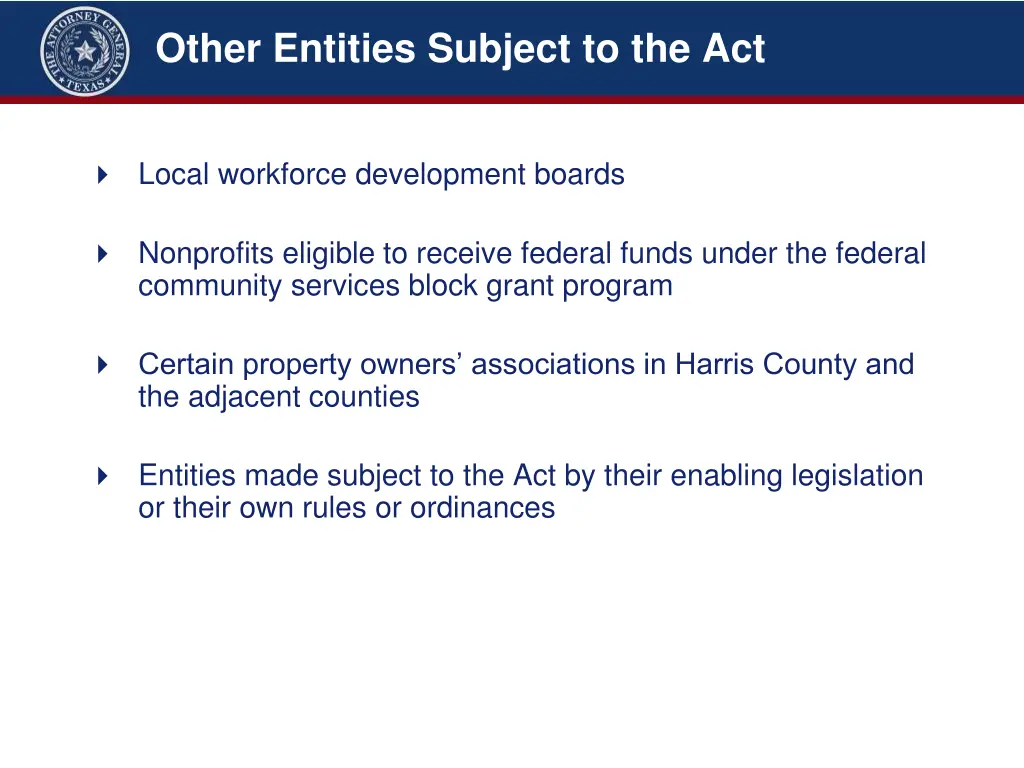 other entities subject to the act