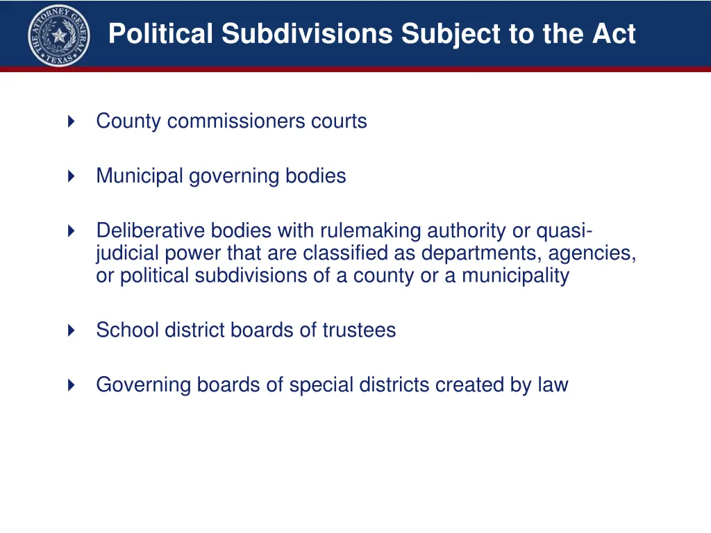 political subdivisions subject to the act
