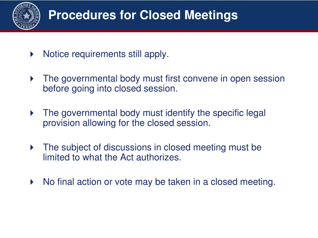 procedures for closed meetings