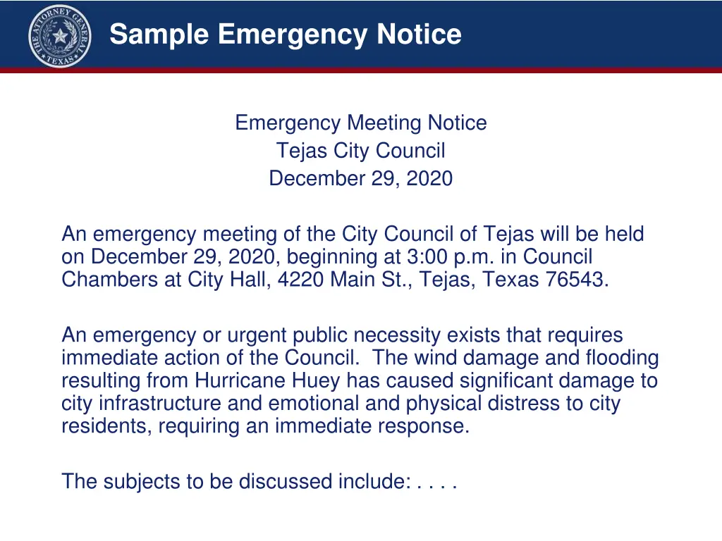 sample emergency notice
