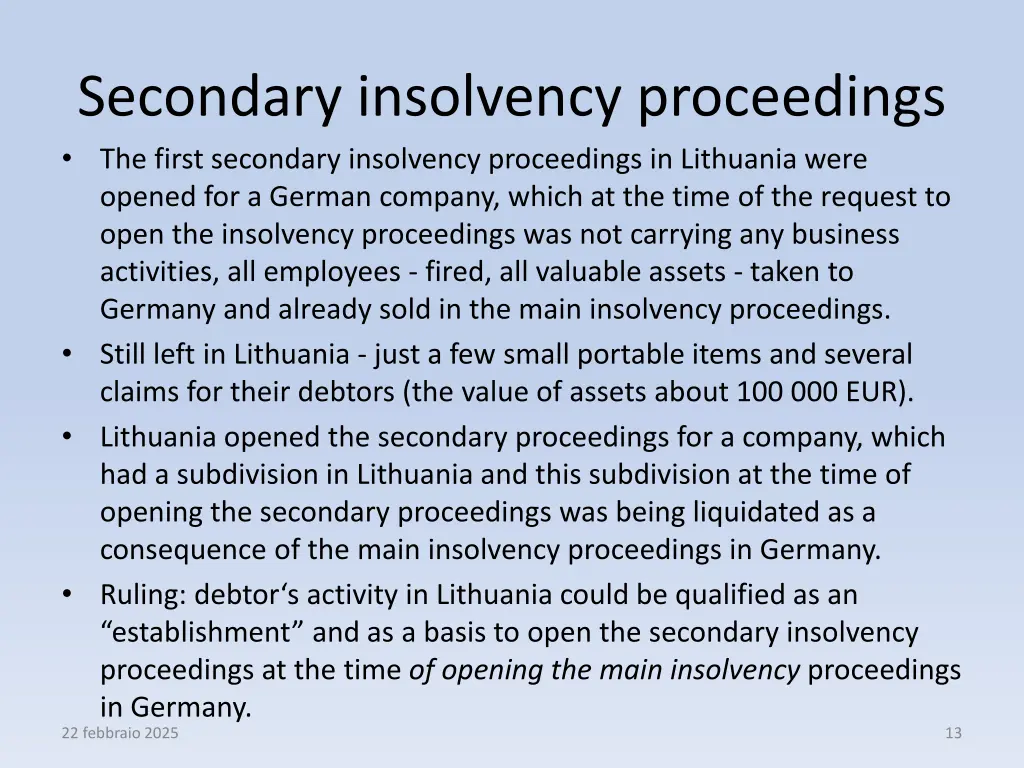 secondary insolvency proceedings the first