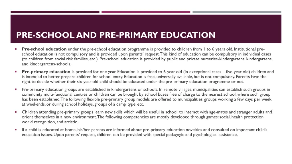 pre schooland pre primary education