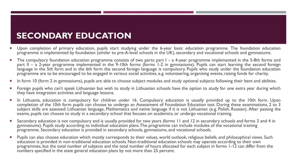 secondary education