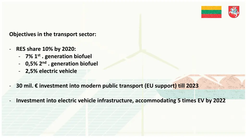 objectives in the transport sector