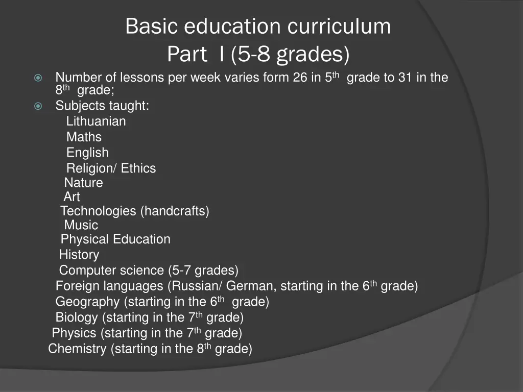 basic education curriculum part i 5 8 grades