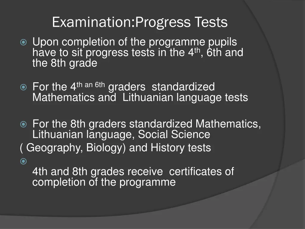 examination progress tests