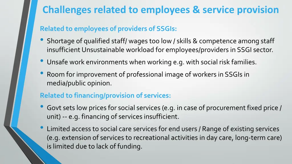 challenges related to employees service provision