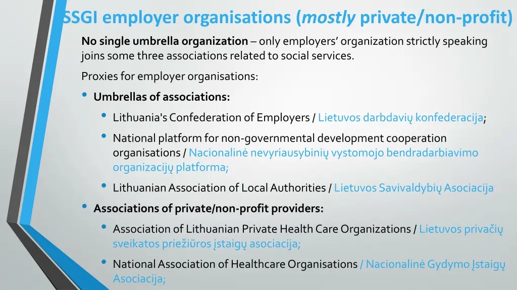 ssgi employer organisations mostly private