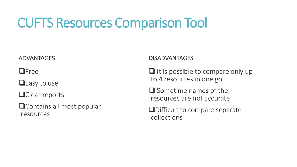 cufts cufts resources resources comparison