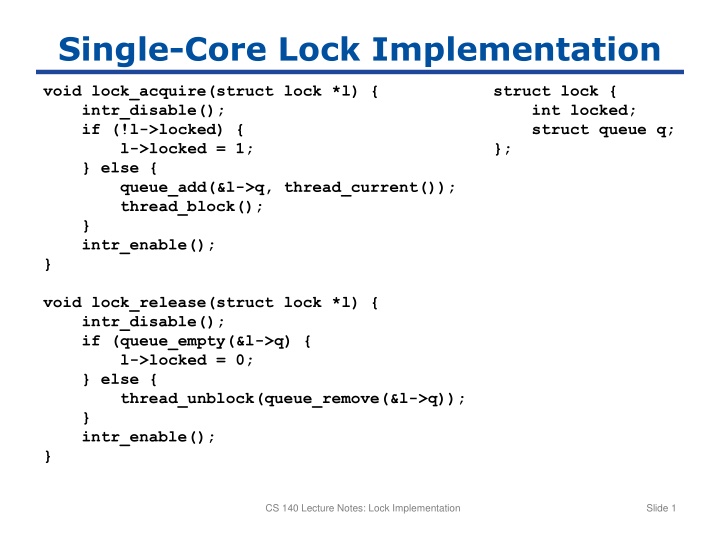 single core lock implementation