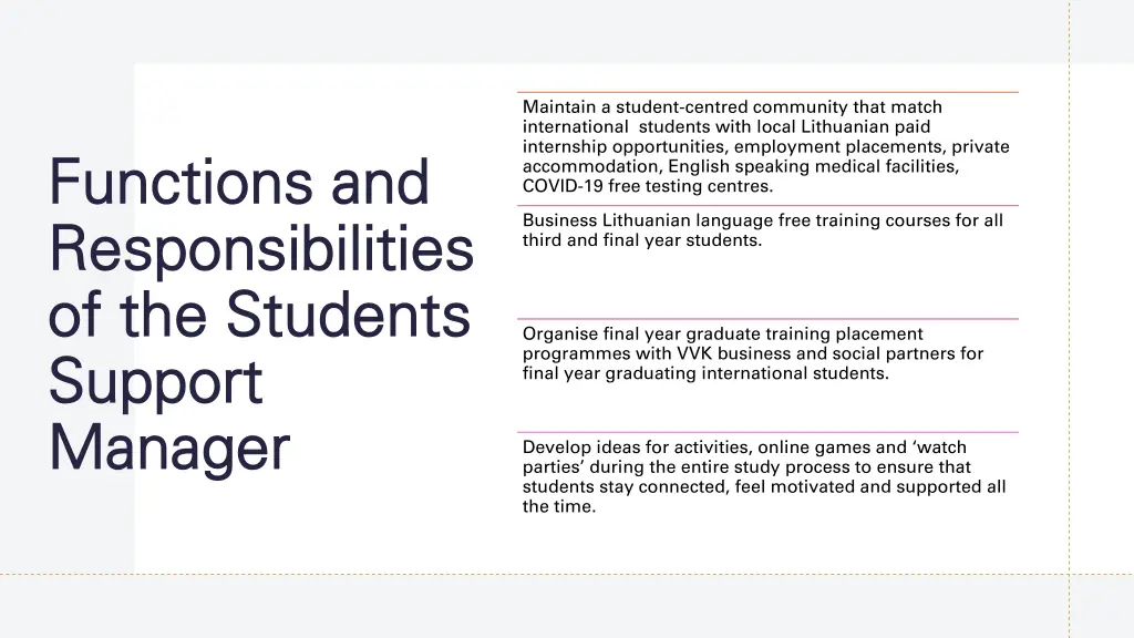 maintain a student centred community that match