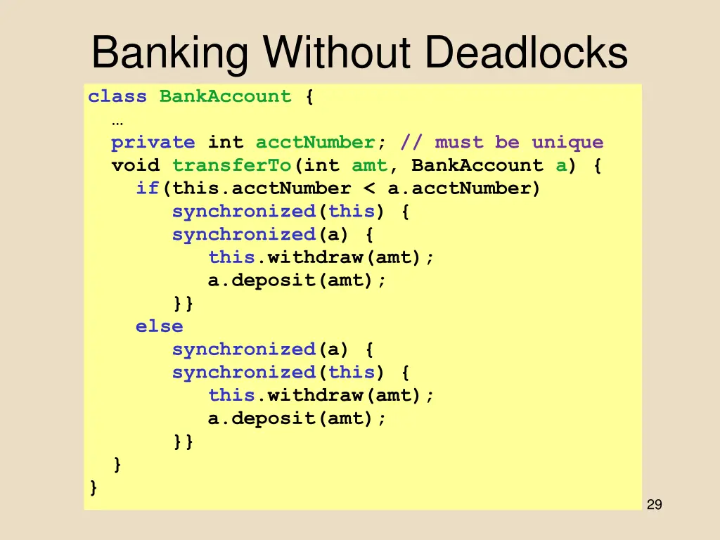 banking without deadlocks class bankaccount