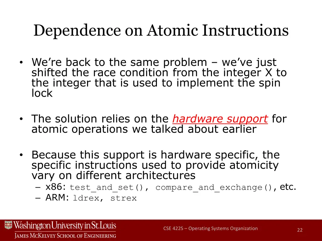 dependence on atomic instructions