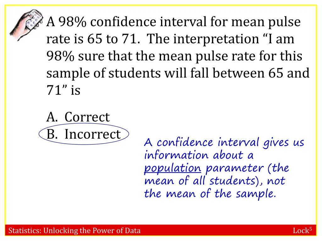 a 98 confidence interval for mean pulse rate 1
