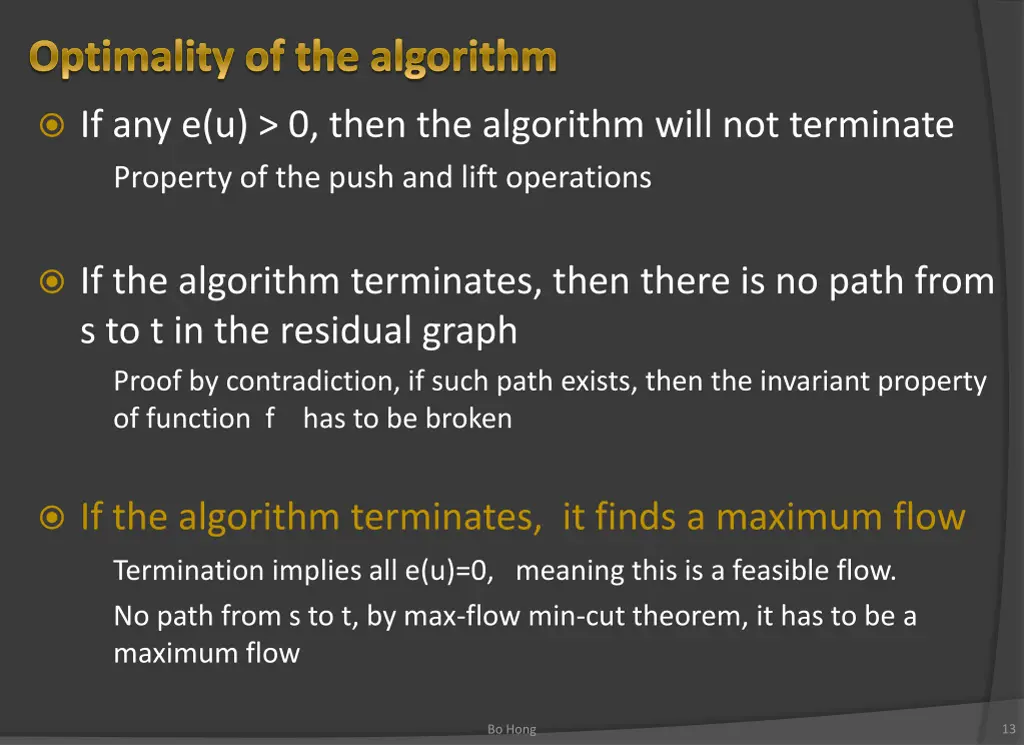 optimality of the algorithm