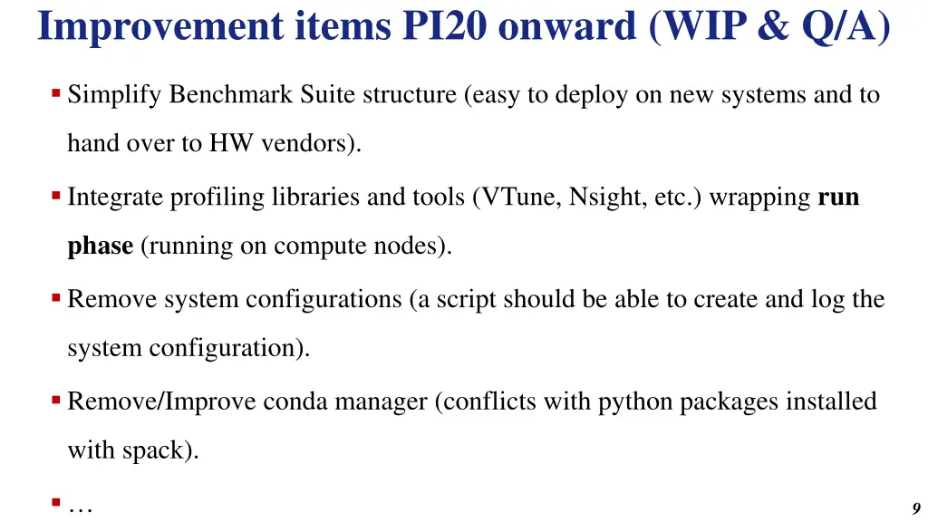 improvement items pi20 onward wip q a