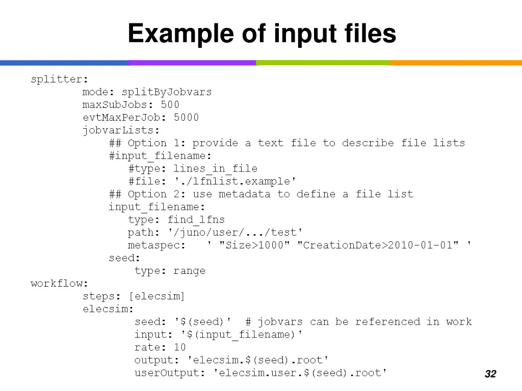 example of input files