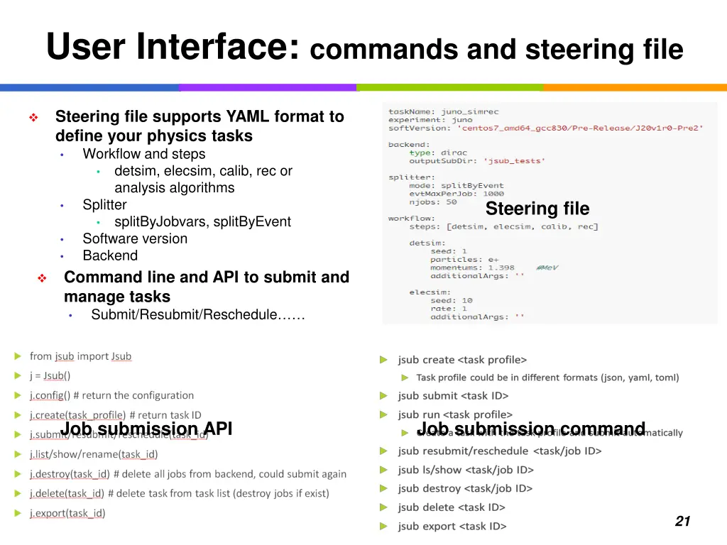 user interface commands and steering file