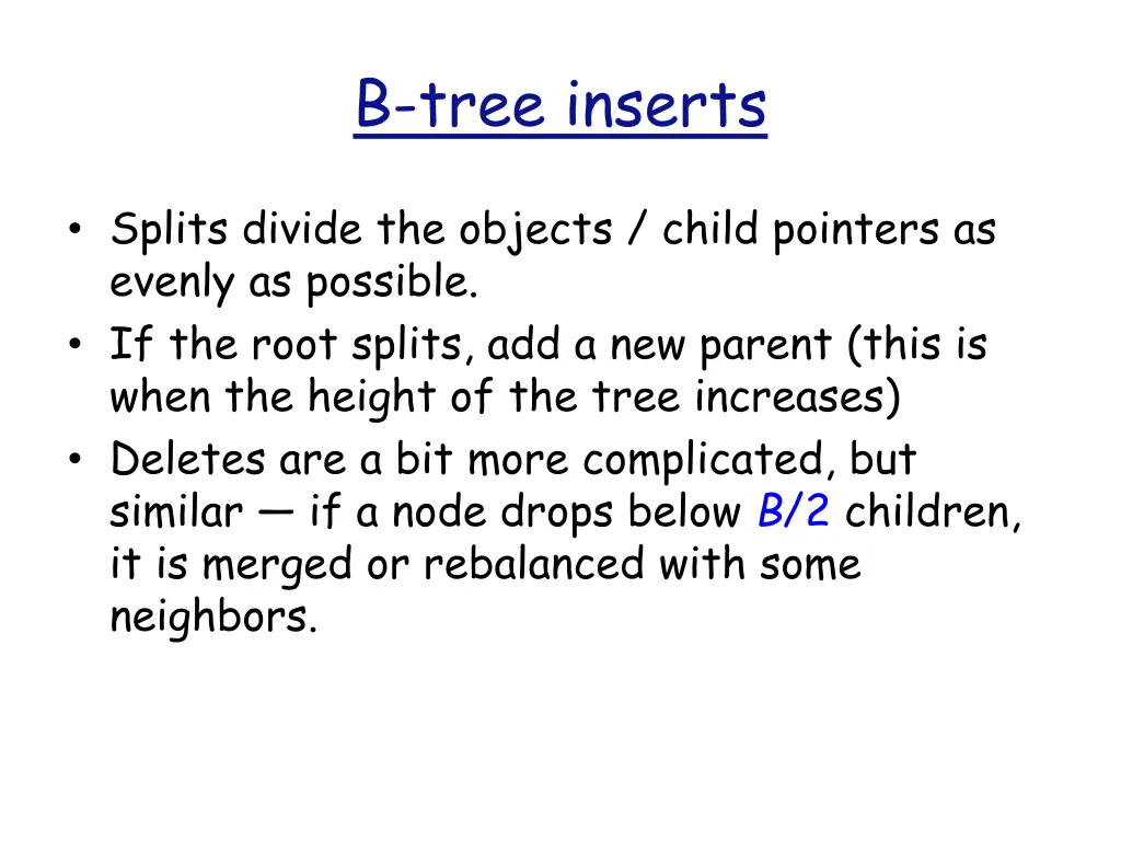 b tree inserts