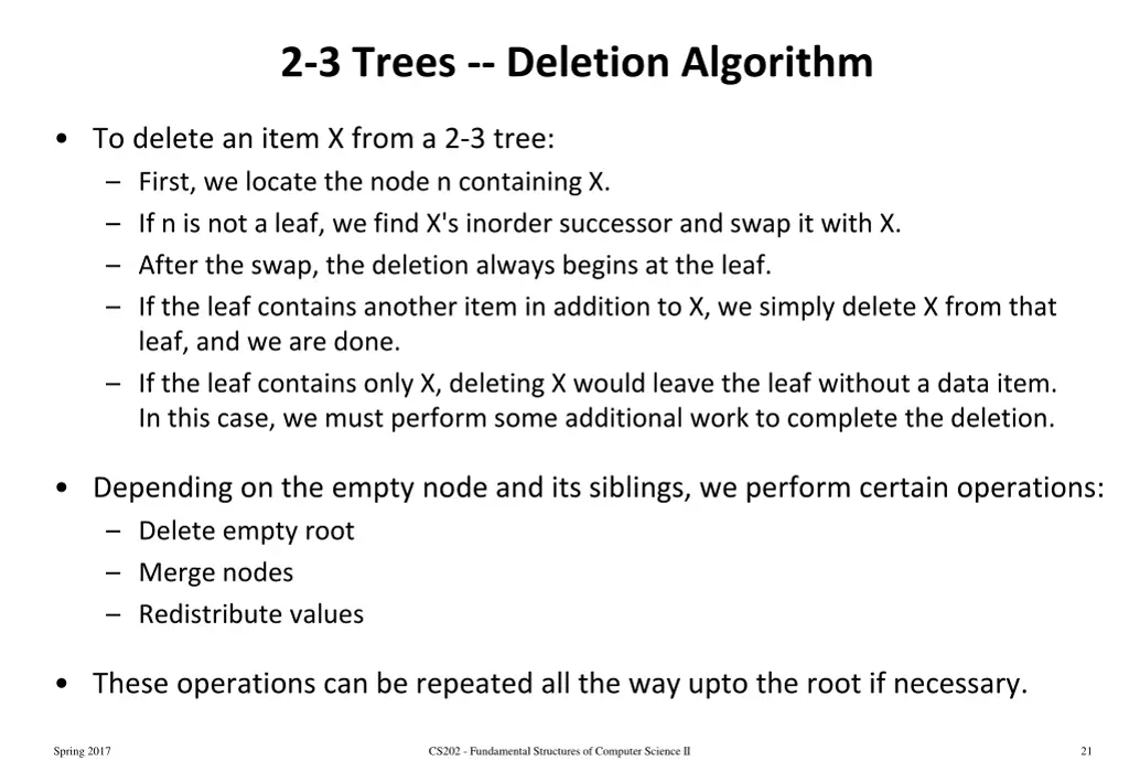 2 3 trees deletion algorithm