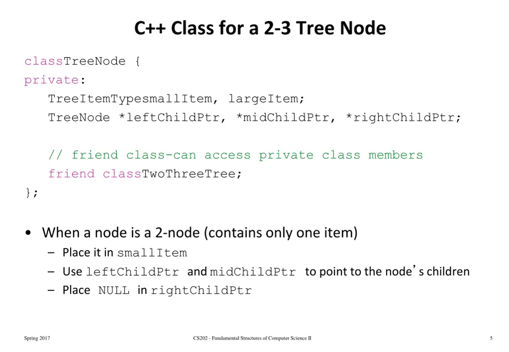 c class for a 2 3 tree node