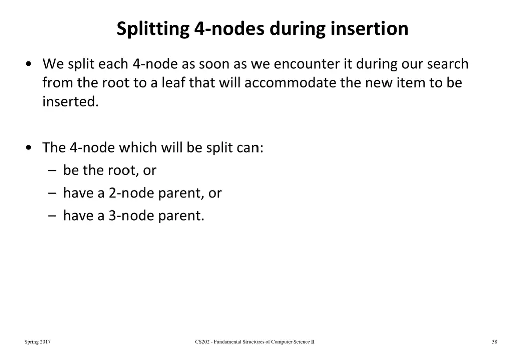 splitting 4 nodes during insertion
