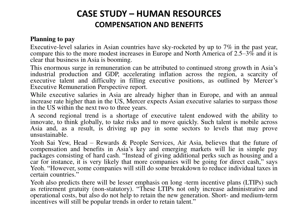 case study human resources compensation