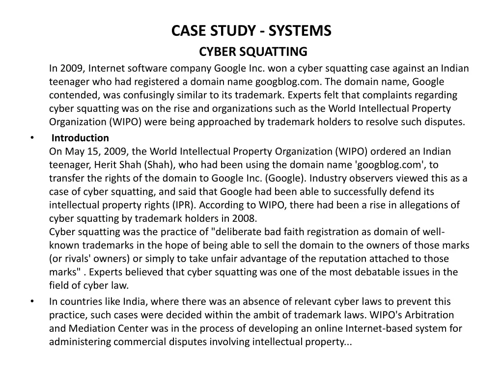 case study systems cyber squatting