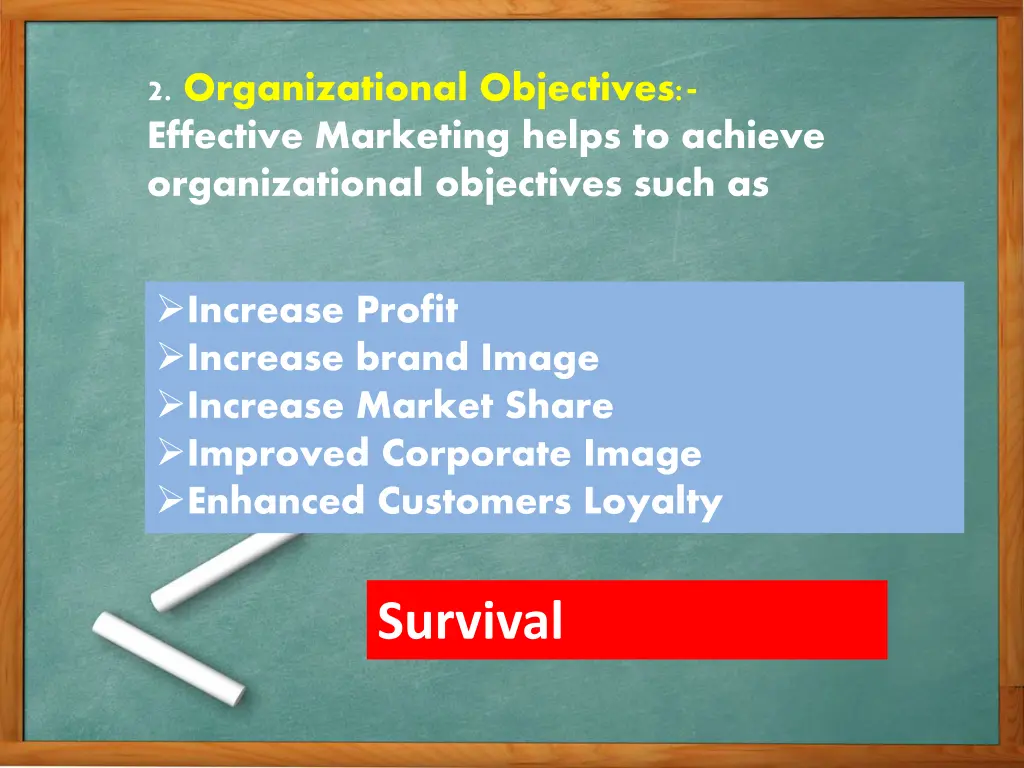 2 organizational objectives effective marketing