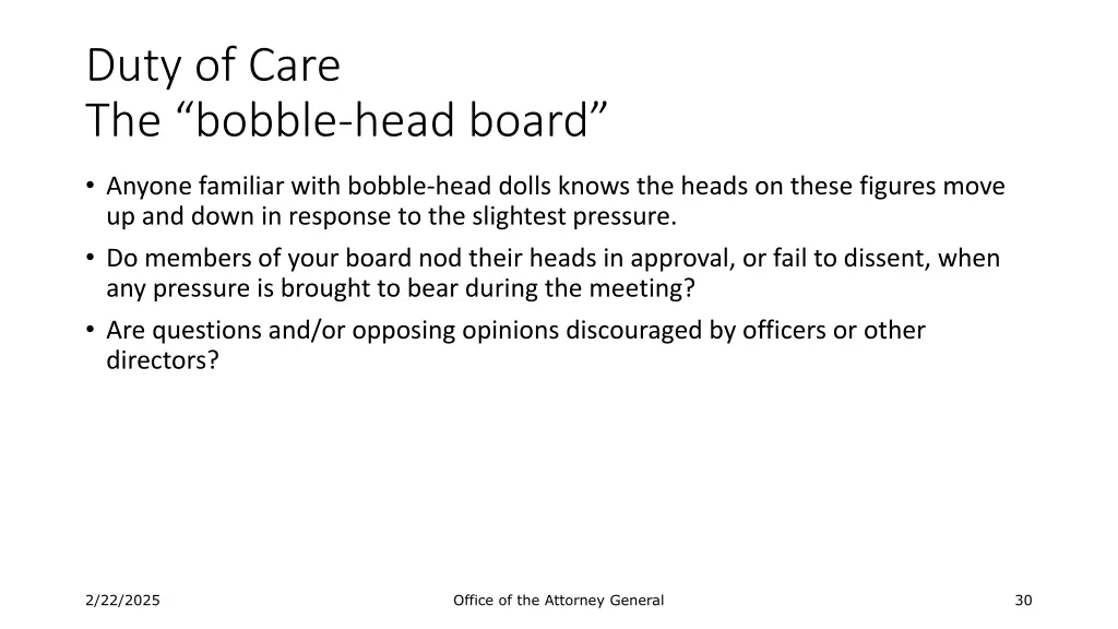 duty of care the bobble head board